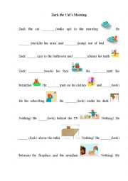 English Worksheet: Zack the cat in the morning