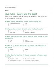 English Worksheet: beauty and the beast