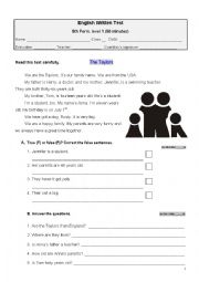 English Worksheet: The Taylors