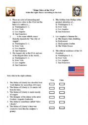 English Worksheet: Main Cities of the USA