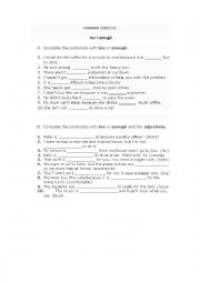 English Worksheet: grammar too/enough