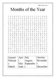 Wordsearch: Months of the Year