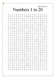 English Worksheet: Wordsearch: Numbers 1 to 20