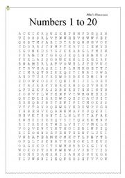 Wordsearch: Numbers 1 to 20