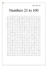 Wordsearch: Numbers 21 to 100