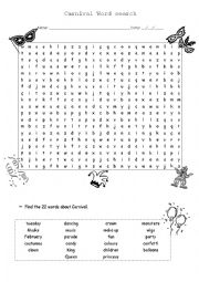 English Worksheet: carnival word search