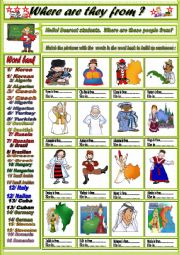 English Worksheet: Countries/ Nationalities Where are they from ?  Part 2 + Key