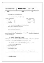 English Worksheet: 2nd mid term test (1st from)