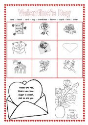 English Worksheet: Valentines day - vocabulary and poem