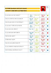 English Worksheet: Clothes -short answers - activity card