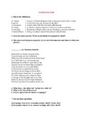 English Worksheet: Poem analysis- Remember