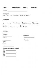 English Worksheet: Test on furniture, months, numbers for 3rd graders  group a