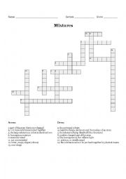 English Worksheet: Mixtures Crossword