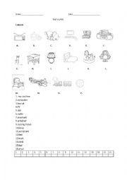 English Worksheet: Test paper Toys and things in a room.