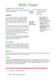 English Worksheet: TITANIC Reading Comprehension