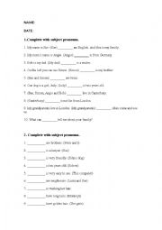 English Worksheet: To be and subject pronouns