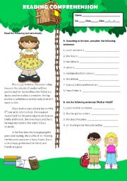 English Worksheet: READING COMPREHENSION