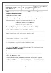 English Worksheet: End of Term English Test 3 3 rd Arts