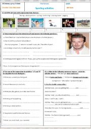 English Worksheet: sporting activities