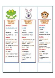 English Worksheet: PRESENT SIMPLE  BOOKMARKS