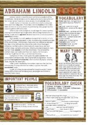 English Worksheet: Presidents Day: Abraham Lincoln Reading