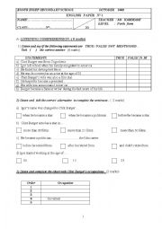 English Worksheet:  4th form exam paper N1