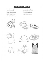 English Worksheet: Clothes - listen and colour