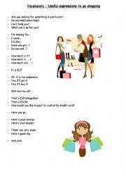 English Worksheet: Expressions used to go shopping