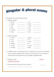 English Worksheet: Singular and Plural Nouns