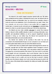 English Worksheet: 9 th form Group session/ THE INTERNET