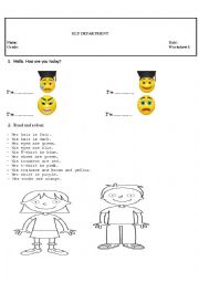English Worksheet: feelings/colours worksheet
