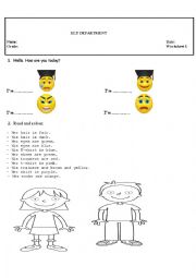 feelings/colours worksheet