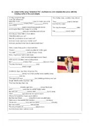 English Worksheet: Past Simple - American Pie, by Madonna