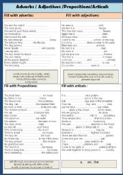 Prepositions /Adverbs/Adjectives/Articals