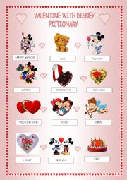 English Worksheet: Valentine with Disney -pictionary