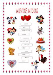 English Worksheet: Valentines Day matching 
