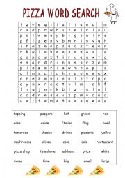 English Worksheet: pizza word search