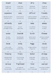English Worksheet: Vocabulary Cards WITH COLLOCATIONS Elementary Set 4 (Adjectives 2)