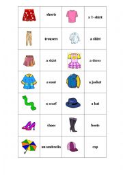English Worksheet: Clothes. Memory game.