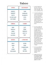 English Worksheet: Taboo - The Game