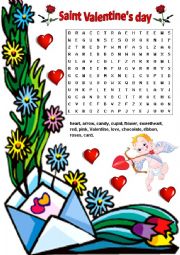 English Worksheet: Saint Valentines word-search