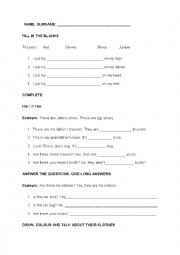 English Worksheet: Clothes+ Possesives