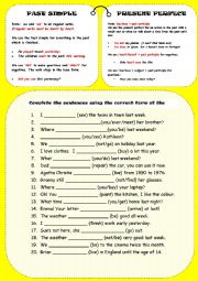 English Worksheet: PAST SIMPLE OR PRESENT PERFECT