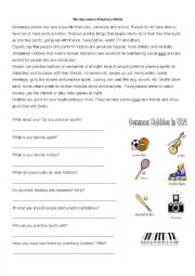 English Worksheet: importance of having a hobby