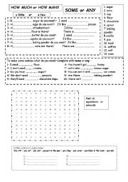 English Worksheet: How much -  how many - a few - a little