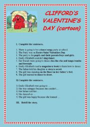 English Worksheet: CLIFFORDS VALENTINES DAY (cartoon)