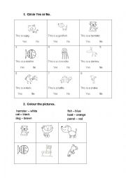 English Worksheet: Animals and colours