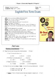 English Worksheet: Mr Bean exam