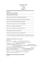 English Worksheet: Mid course test I term 7th form - Variant 1