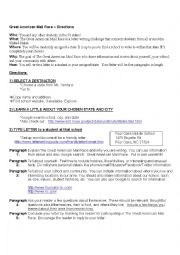 English Worksheet: Great American Mail Race Instruction Sheet